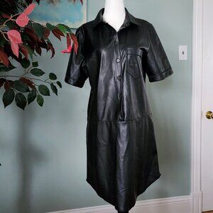 Black Faux Leather Button-Up Dress